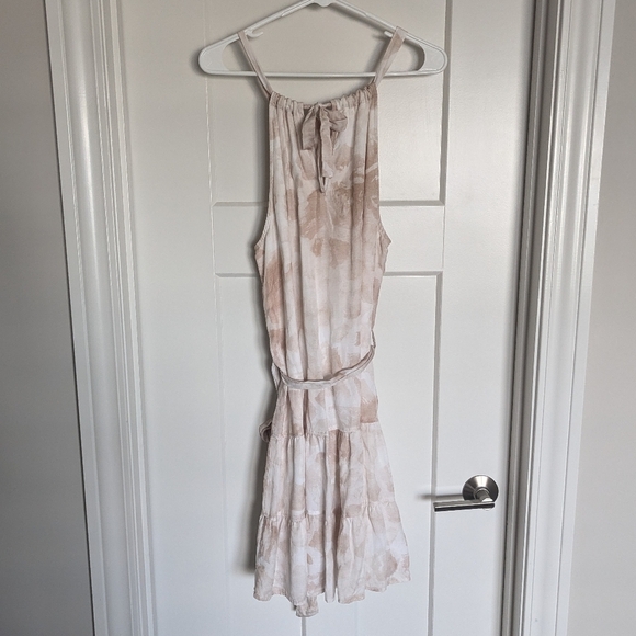 Anthropologie Cloth & Stone Evanne Halter Mini Dress - Tan and White sz S - Picture 4 of 6